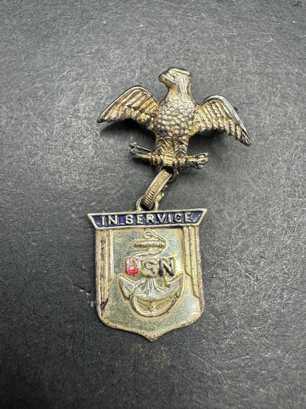 Vintage Sterling Silver 925 USN In Service Pin Eagle Anchor Navy Military